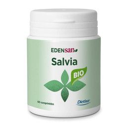 Edensan Bio Salvia. Polvo de Salvia BIO (<i>Salvia officinalis</i> L, hojas, de cultivo ecológico): 750 mg; agentes de carga: celulosa microcristalina y carbonato cálcico; antiaglomerante: dióxido de silicio.